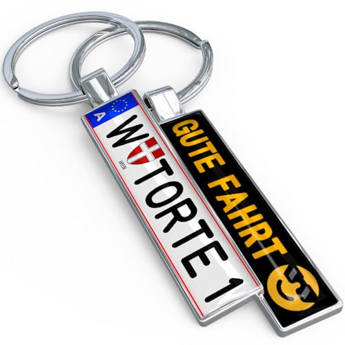 SONZE Persönlicher Kennzeichen-Schlüsselanhänger beidseitig individuell bedruckt mit Wunschmotiv - österreichisches Nummernschild Autoschlüssel-Anhänger mit Name Foto Logo Bild personalisiert von SONZE