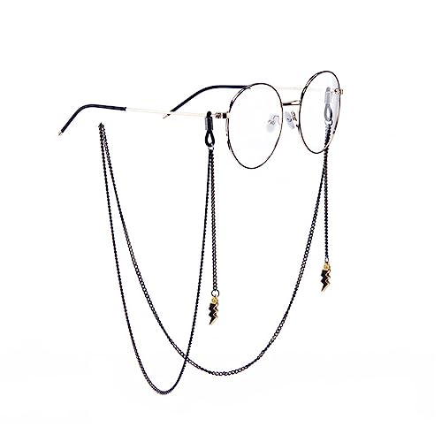 SOONHUA Brillenkette für Damen und Herren, Brillenhalter, Sonnenbrillenband, Metall, Brillenhalter, Schlüsselband, Kordel (Brille nicht im Lieferumfang enthalten), Black-Lightning von SOONHUA