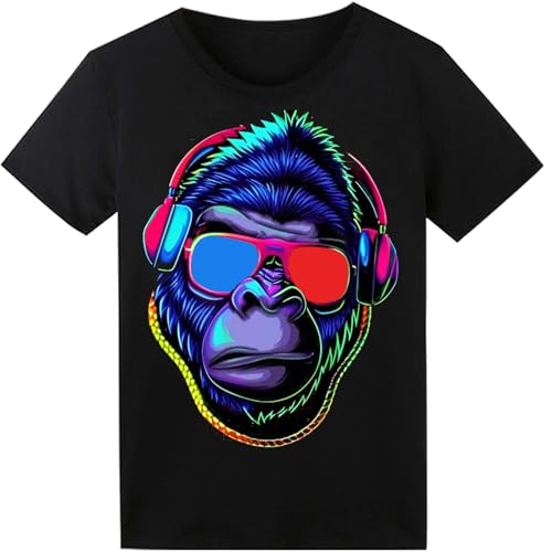LED T-Shirt für Party Hiphop Cosplay Konzert Geburtstagsgeschenk Beste Christmas Kostüm Sound Aktiviertes Equalizer Shirt DJ T-Shirt(Kopfhörer Schädel) von SOOOEC