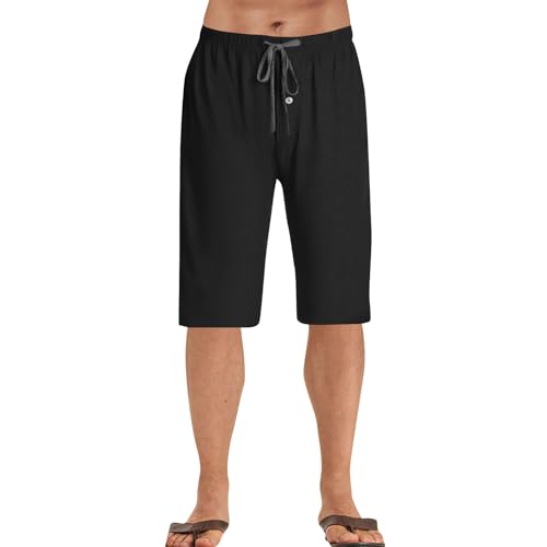 SOOUICKER 3/4 Hose Herren Sommer Jogginghose Herren Kurz Zuhause Freizeithose Herren mit Gummizug Weites Bein Bermuda Shorts Herren Sport Trainingshose Herren Knielang Loose Fit von SOOUICKER
