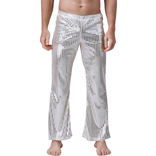 SOOUICKER 80er Jahre Outfit Herren Hose Metallic Hose Herren Glitzer Outfit Hose Disco Glänzend Hose mit Pailletten Herren Karneval Glitzer Hose Metallisch Festival Hose Herren von SOOUICKER