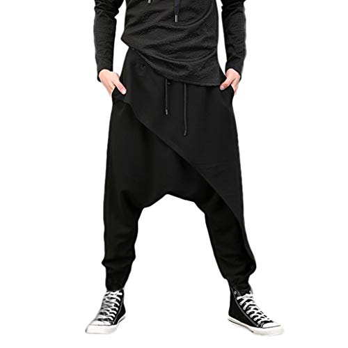 SOOUICKER Aladinhose Herren Schwarz Haremshose Herren Mit Taschen Jogginghose Herren Hip Hop Hosen Herren Baggy Haremshose Herren Jogginghose Haremshose Herren Tiefer Schritt Japan von SOOUICKER