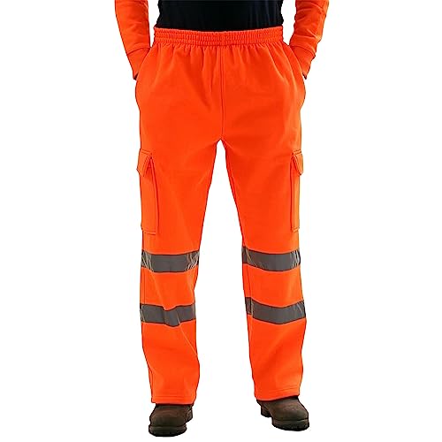 SOOUICKER Arbeitshosen Männer mit Reflektoren Sporthose Herren Lang Jogginghose Herren Hose Reflektierend Herren Jogginghose Herren Orange mit Reflektoren Outdoorhose Herren Neon von SOOUICKER