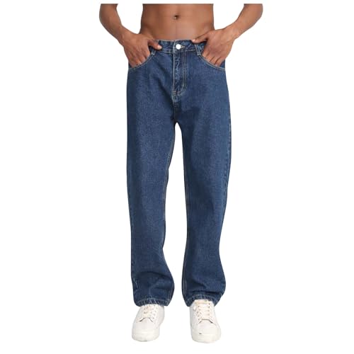 SOOUICKER Baggy Jeans Herren Dunkelblau Hosen Herren Denim Modern Jeans Herren Straight Relaxed Fit Breite Jeans Herren Elegant Jeans Herren Regular Fit von SOOUICKER