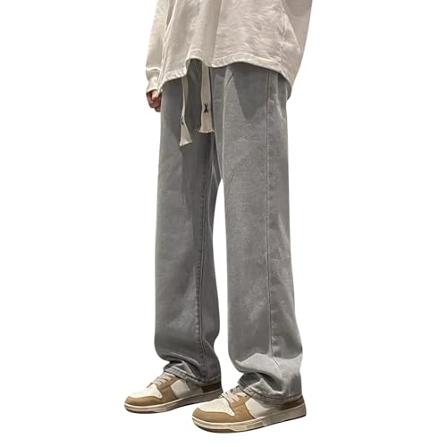 SOOUICKER Baggy Jeans Herren mit Gummizug Breite Jeans Herren Y2K Hosen Herren Modern Freizeithose Herren Jeans Ohne Bündchen Jeans Herren Loose Fit Jogginghose Herren Jeansoptik Weit von SOOUICKER
