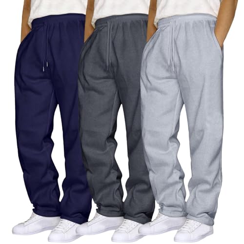 SOOUICKER Baggy Jogginghose Herren 3er Pack Trainingshose Lang Ohne Bündchen Sporthose Fitness mit Taschen Freizeithose mit Gummizug Weit Hosen Jogger Locker von SOOUICKER