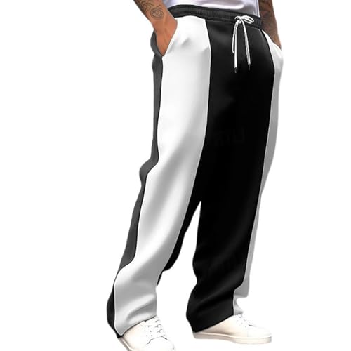 SOOUICKER Baggy Jogginghose Herren Gym Modern Trainingshose Streifen Weites Bein Sporthose Lang Fitness Zweifarbig Chino Hose mit Gummibund Freizeithose Ohne Bündchen von SOOUICKER