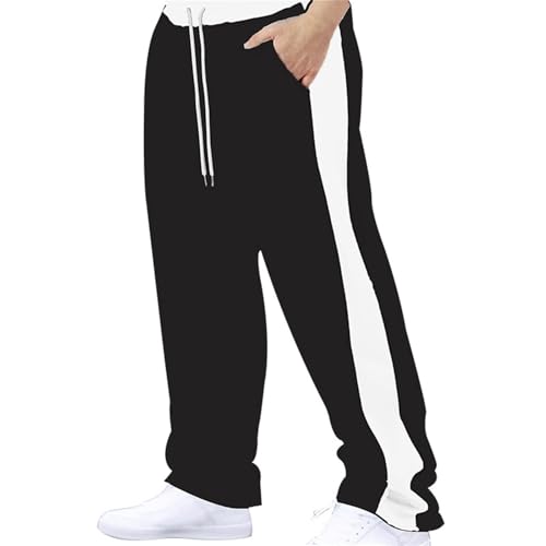 SOOUICKER Baggy Jogginghose Herren Gym Trainingshose Herren Streifen Sporthose Herren Lang Weit Freizeithose Herren Modern Ohne Bündchen Unten Jogginghose Herren Gerades Bein Zweifarbig von SOOUICKER