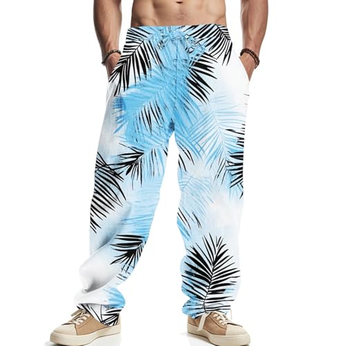 SOOUICKER Baggy Jogginghose Herren Muster Freizeithose Herren Lang Bunt Sommerhose Leicht Weit Strand Stoffhose Sommer mit Gummizug Sporthose Weites Bein mit Aufdruck von SOOUICKER