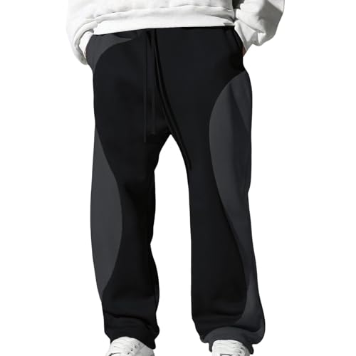 SOOUICKER Baggy Jogginghose Herren Y2K Sporthose Lang Weites Bein Freizeithose mit Gummibund Zweifarbig Trainingshose Ohne Bündchen Hip Hop Hosen Jogger Relaxed Fit von SOOUICKER