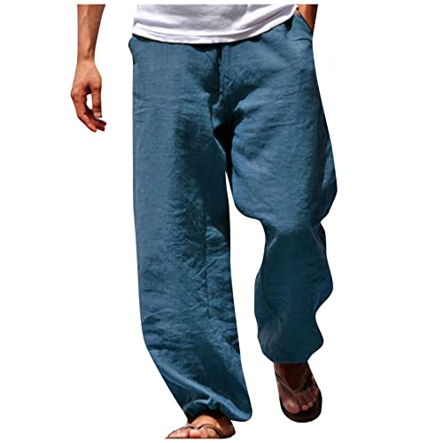 SOOUICKER Baggy Leinenhose Herren Weites Bein Sommerhose Herren Leinen Strandhose Herren Lang Leinen Freizeithose Herren Sommer Lang Und Leicht Leinenhose Herren Weit Vintage von SOOUICKER