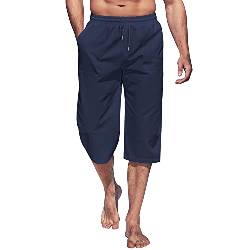 SOOUICKER Bermuda Shorts Herren 3/4 Kurze Jogginghose Herren Sommer Leichte Sommerhose Herren 3/4 Yogahose Herren Weites Bein Freizeithose Herren mit Gummizug Strandhose Herren Leinen von SOOUICKER