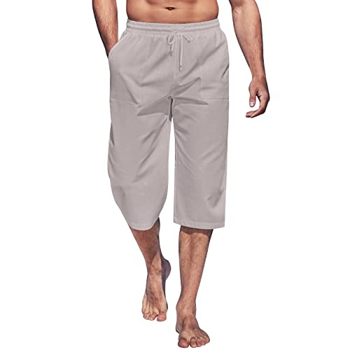 SOOUICKER Bermuda Shorts Herren 3/4 Kurze Jogginghose Herren Sommer Leichte Sommerhose Herren 3/4 Yogahose Herren Weites Bein Freizeithose Herren mit Gummizug Strandhose Herren Leinen von SOOUICKER