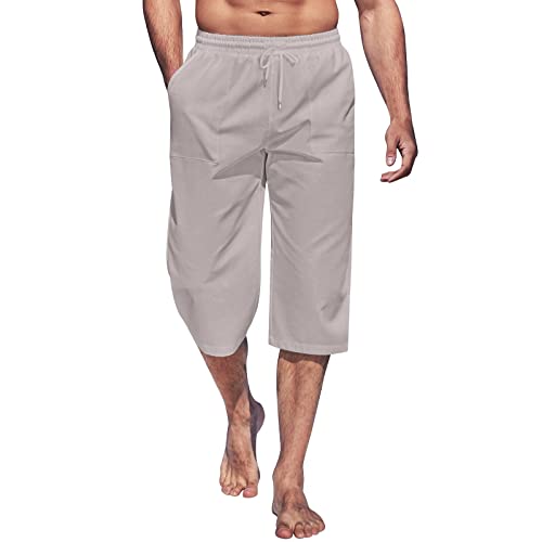 SOOUICKER Bermuda Shorts Herren 3/4 Kurze Jogginghose Herren Sommer Leichte Sommerhose Herren 3/4 Yogahose Herren Weites Bein Freizeithose Herren mit Gummizug Strandhose Herren Leinen von SOOUICKER