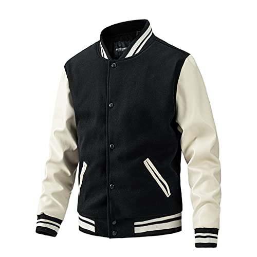 SOOUICKER Bomberjacke Herren Winter College Jacke Herren Football College Jacke Herren Oldschool College Jacke Herren Lederärmel Kunstleder Bomberjacke Herren College Jacke Herren Warm Zweifarbig von SOOUICKER