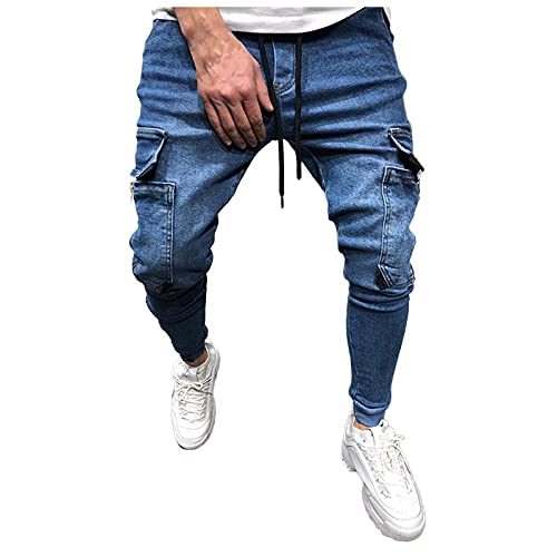 SOOUICKER Cargo Jeans Herren Slim Fit Jogging Jeans Herren Stretch mit Seitentaschen Cargohose Skinny Schwarz Tapered Fit mit Gummizug Hosen Denim Modern von SOOUICKER