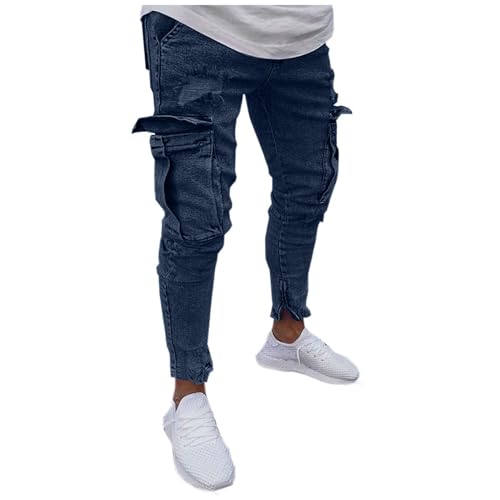SOOUICKER Cargo Jeans Herren Slim Fit Skinny Jeans Herren Stretch Jeans Herren mit Seitentaschen Jeans Herren mit Reißverschluss Am Bein Jeans Herren Tapered Fit Denim Hosen Herren Jeans Modern von SOOUICKER