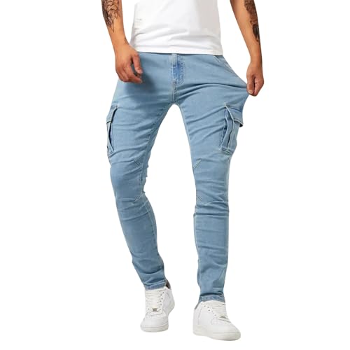 SOOUICKER Cargo Jeans Herren Stretch Skinny Jeans Herren mit Seitentaschen Cargohose Herren Jeans Hosen Herren Modern Slim Fit Schwarze Jeans Herren Skinny Jeans Comfort Fit Elastisch von SOOUICKER