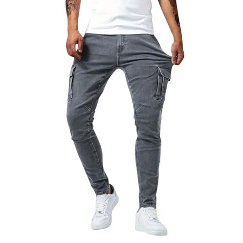 SOOUICKER Cargo Jeans Herren Stretch Skinny Jeans Herren mit Seitentaschen Cargohose Herren Jeans Hosen Herren Modern Slim Fit Schwarze Jeans Herren Skinny Jeans Comfort Fit Elastisch von SOOUICKER