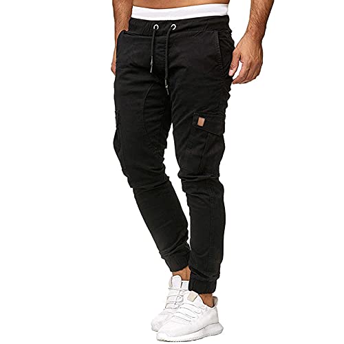 SOOUICKER Cargo Jogginghose Herren, Chino Hose Herren Slim Fit Cargohose Herren Schwarz Jogger Freizeithose Herren Lang mit Seitentaschen Chino Hose Herren mit Gummibund Jogginghose Herren Modern von SOOUICKER