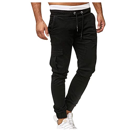 SOOUICKER Cargo Jogginghose Herren, Chino Hose Herren Slim Fit Cargohose Herren Schwarz Jogger Freizeithose Herren Lang mit Seitentaschen Chino Hose Herren mit Gummibund Jogginghose Herren Modern von SOOUICKER