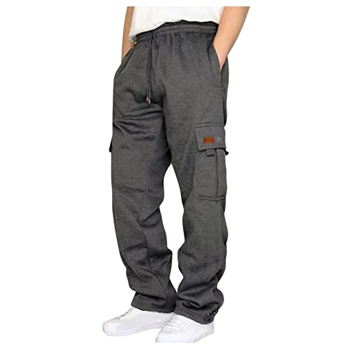 SOOUICKER Cargo Jogginghose Herren Baggy Cargohose Herren Weit Jogginghose Herren Mit Seitentaschen Sporthose Herren Lang Cargo Cargohose Herren Viele Taschen Trainingshose Herren Ohne Bündchen von SOOUICKER