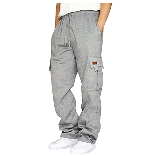 SOOUICKER Cargo Jogginghose Herren Baggy Cargohose Herren Weit Jogginghose Herren Mit Seitentaschen Sporthose Herren Lang Cargo Cargohose Herren Viele Taschen Trainingshose Herren Ohne Bündchen von SOOUICKER