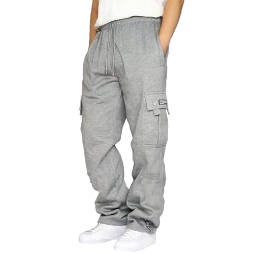 SOOUICKER Cargo Jogginghose Herren Baggy Cargohose Weit Viele Taschen Trainingshose Lang Ohne Bündchen Sporthose Cargo Weites Bein Freizeithose mit Seitentaschen Gummizug von SOOUICKER