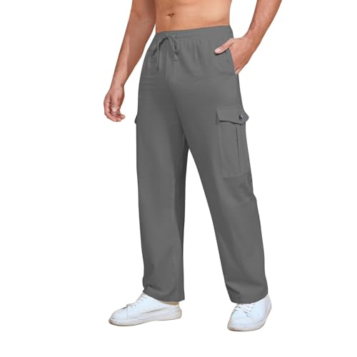 SOOUICKER Cargo Jogginghose Herren Baggy Trainingshose Herren Lang Cargo Ohne Bündchen Sporthose Herren mit Seitentaschen Cargohose Herren Jogger Loose Fit Freizeithose mit Gummizug Weit von SOOUICKER