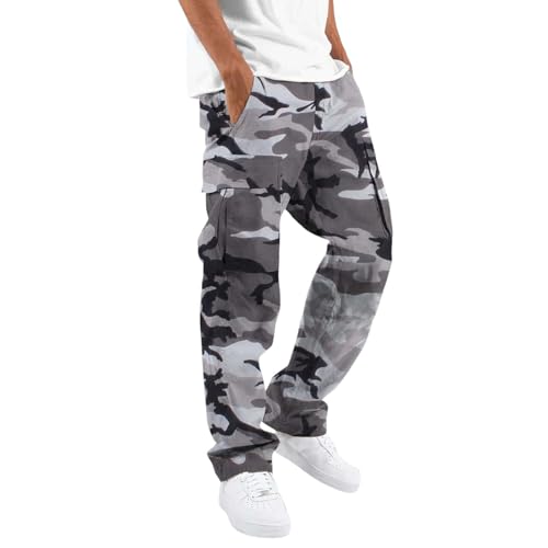 SOOUICKER Cargo Jogginghose Herren Camouflage Cargohose Herren Baggy Tarnmuster Freizeithose Herren mit Seitentaschen Jogginghose Herren Tarnfarben Ohne Bündchen Sporthose Herren Lang Weites Bein von SOOUICKER