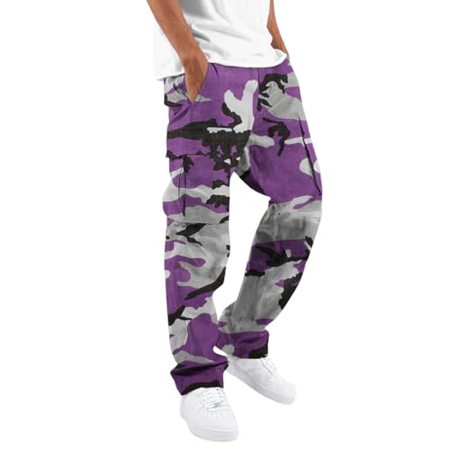 SOOUICKER Cargo Jogginghose Herren Camouflage Cargohose Herren Baggy Tarnmuster Freizeithose Herren mit Seitentaschen Jogginghose Herren Tarnfarben Ohne Bündchen Sporthose Herren Lang Weites Bein von SOOUICKER