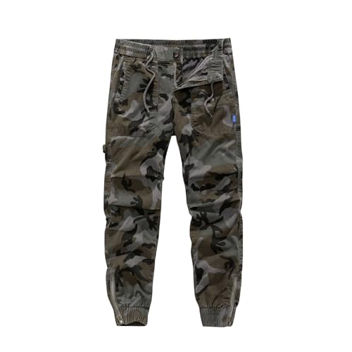 SOOUICKER Cargo Jogginghose Herren Camouflage Cargohose Herren Baumwolle Slim Fit Cargohose Herren Winter Dicker Stoff Outdoor Hosen für Herren Cargo Jogginghose Herren Tarnfarben Vintage von SOOUICKER