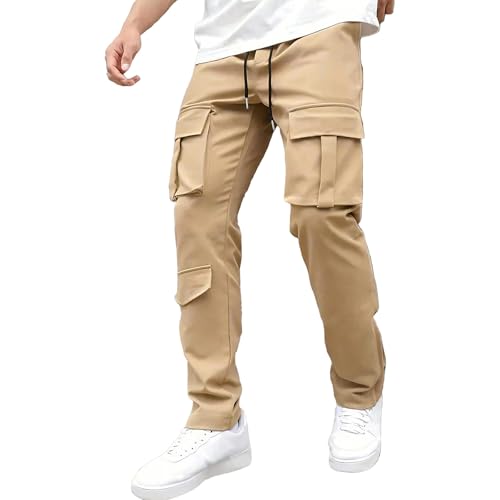 SOOUICKER Cargo Jogginghose Herren Slim Fit Cargohose Stretch Viele Taschen Chino Hose Jogger mit Seitentaschen Sporthose Lang Cargo Freizeithose Modern mit Gummizug von SOOUICKER