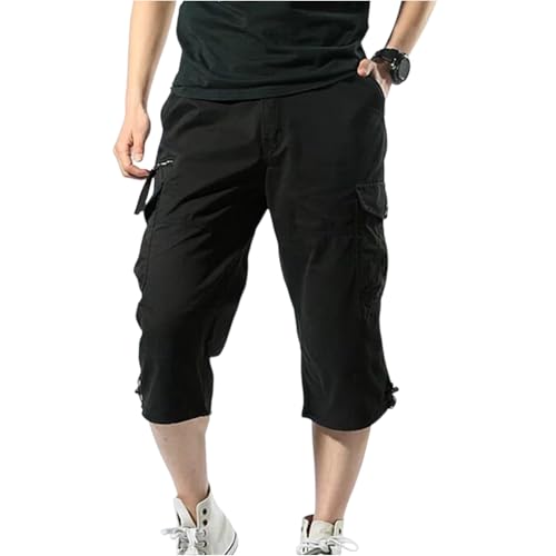SOOUICKER Cargo Shorts Herren 3/4 Baggy Baumwolle Kurze Hosen Herren Cargo Stretch über Knie Arbeitshosen Männer Kurz Viele Taschen Bermuda Shorts Sommer mit Seitentaschen von SOOUICKER