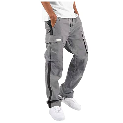 SOOUICKER Cargohose Herren Baggy Cargo Jogginghose Herren mit Streifen Arbeitshosen Männer Cargo Freizeithose Herren Cargo Cargohose Herren mit Gummizug Jogginghose Herren mit Seitentaschen von SOOUICKER