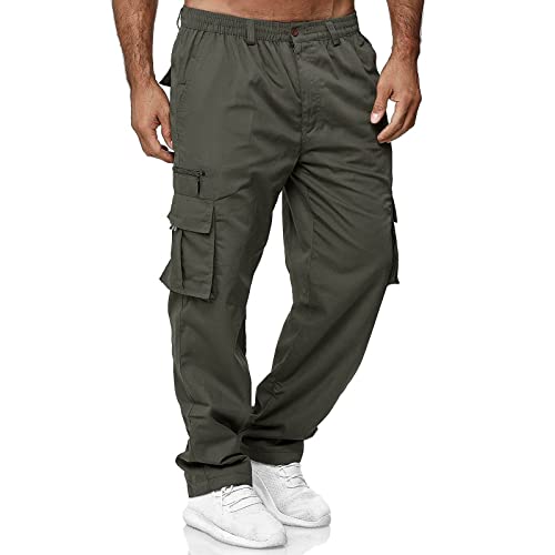 SOOUICKER Cargohose Herren Baggy Freizeithose mit Seitentaschen Hosen Relaxed Fit Wanderhose Sommer Outdoor Hosen für Herren Cargo Jogginghose mit Knopfleiste Cargohose Weites Bein von SOOUICKER