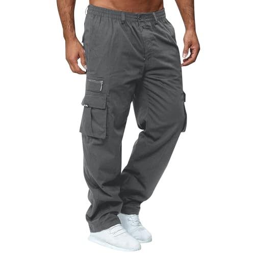 SOOUICKER Cargohose Herren Baggy Freizeithose mit Seitentaschen Hosen Relaxed Fit Wanderhose Sommer Outdoor Hosen für Herren Cargo Jogginghose mit Knopfleiste Cargohose Weites Bein von SOOUICKER