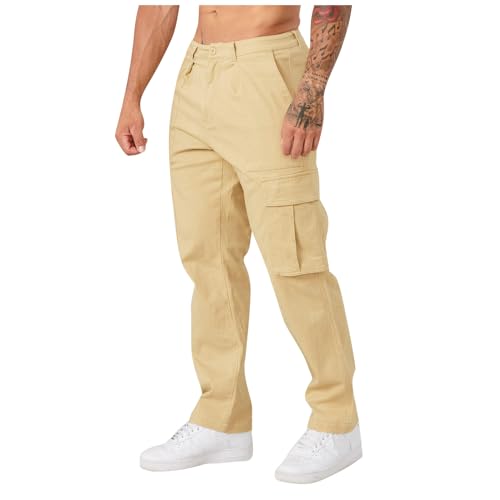SOOUICKER Cargohose Herren Baggy Outdoor Sporthose Herren Lang Cargo Jogginghose Herren mit Seitentaschen Knopfleiste Cargohose Herren Regular Fit Cargohose Herren Freizeit Viele Taschen Laufhose von SOOUICKER