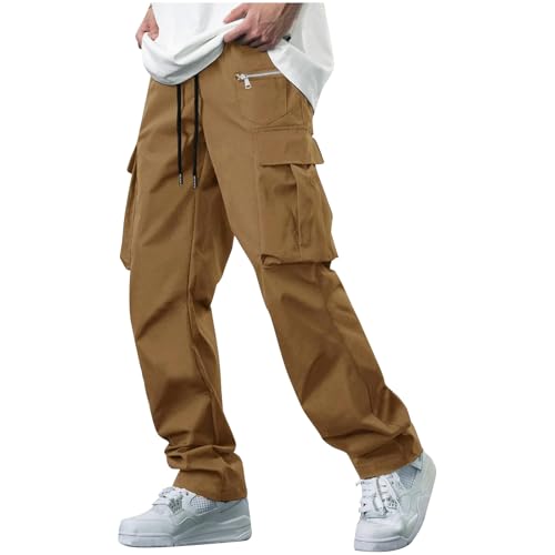 SOOUICKER Cargohose Herren Baggy Viele Taschen Cargo Jogginghose Herren Ohne Bündchen Sporthose Herren Lang Cargo Freizeithose Herren mit Seitentaschen Cargohose Herren Relaxed Fit Outdoor von SOOUICKER