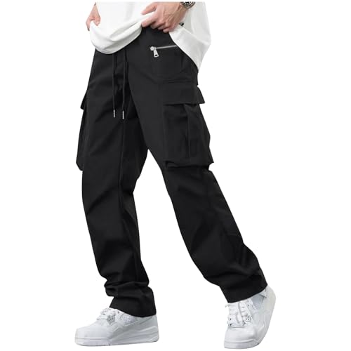 SOOUICKER Cargohose Herren Baggy Viele Taschen Cargo Jogginghose Herren Ohne Bündchen Sporthose Herren Lang Cargo Freizeithose Herren mit Seitentaschen Cargohose Herren Relaxed Fit Outdoor von SOOUICKER