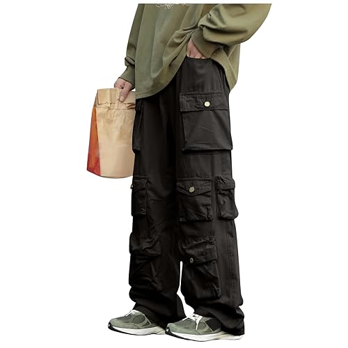 SOOUICKER Cargohose Herren Baggy Y2K Viele Taschen Outdoor Hosen Für Herren mit Seitentaschen Wanderhose Herren Cargo Cargohose Herren Weites Bein Hip Hop Cargo Hosen Herren Baumwolle Weit von SOOUICKER