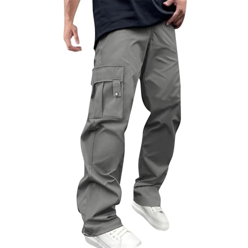 SOOUICKER Cargohose Herren Baggy mit Gummizug Jogginghose Herren mit Seitentaschen Ohne Bündchen Freizeithose Herren Cargo Weites Bein Cargohose Herren Relaxed Fit Sporthose Herren Lang Weit von SOOUICKER