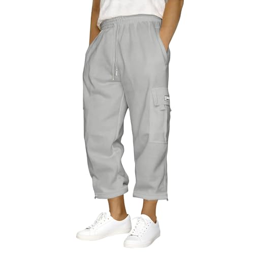 SOOUICKER Cargohose Herren Kurz 3/4 Baggy Jogginghose Herren Gym Wanderhose 7/8 Sommer Sporthose mit Seitentaschen Weites Bein Freizeithose Cargo mit Gummizug von SOOUICKER
