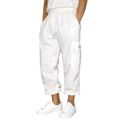 SOOUICKER Cargohose Herren Kurz 3/4 Baggy Jogginghose Herren Gym Wanderhose 7/8 Sommer Sporthose mit Seitentaschen Weites Bein Freizeithose Cargo mit Gummizug von SOOUICKER