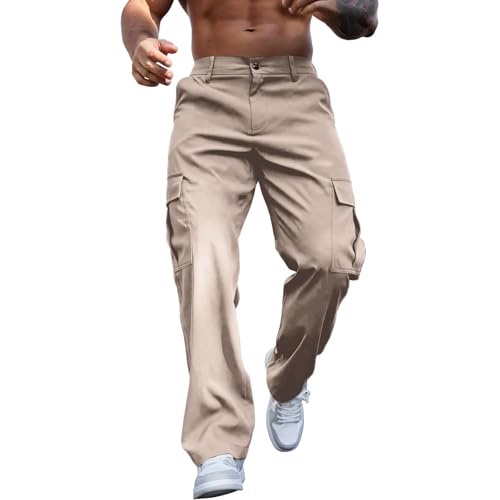 SOOUICKER Cargohose Herren Stretch Regular Fit Chino Hose Cargo Weit Freizeithose mit Seitentaschen Weites Bein Stoffhose Elegant Locker Wanderhose Lang Outdoorhose Viele Taschen von SOOUICKER
