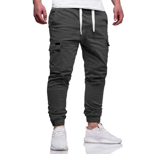 SOOUICKER Cargohose Herren Stretch Slim Fit Chino Hose Herren Jogging mit Gummibund Sporthose Lang Cargo Jogginghose Modern mit Seitentaschen Freizeithose Cargo mit Bündchen von SOOUICKER