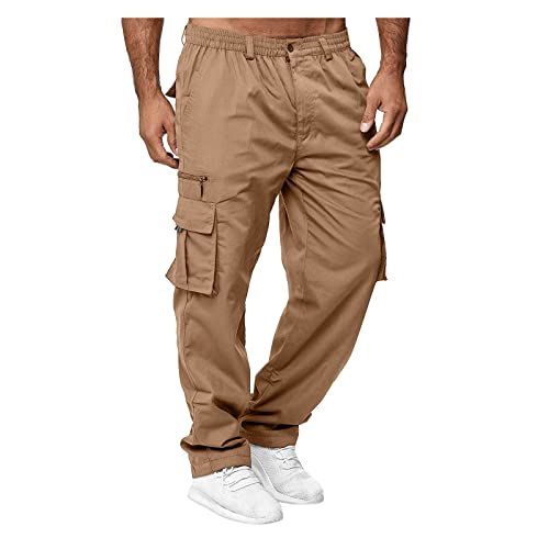 SOOUICKER Cargohose Herren Weites Bein Wanderhose Herren Braun Jogginghose Mit Knopfleiste Outdoor Hosen Herren Cargohose Herren Baggy Freizeithose Herren Mit Seitentaschen Hosen Herren Relaxed Fit von SOOUICKER