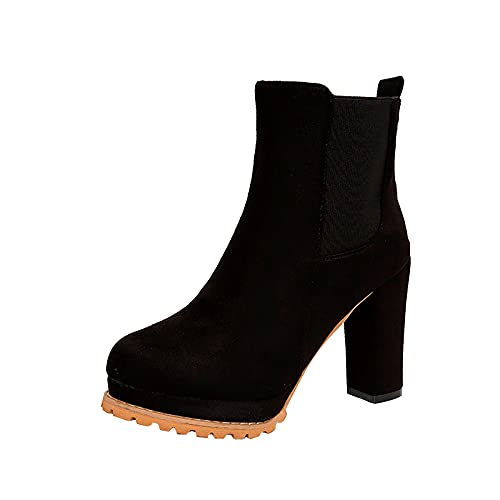 SOOUICKER Chelsea-Stiefel für Damen, Wildleder, klobiger Absatz, Plateau, High Heel, Stiefeletten, Schwarz , 38.5 EU von SOOUICKER