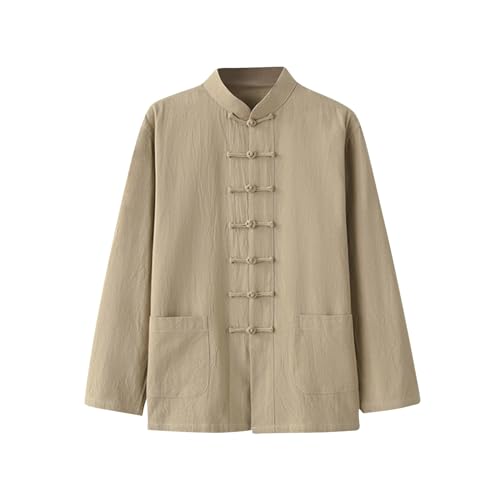 SOOUICKER Chinesisches Hemd Herren Langarm Leinenhemd Herren Vintage Tai Chi Hemd Herren Sommerhemd Herren Leinen Leinenhemd Herren mit Stehkragen Leinenhemd Herren Regular Fit Weit von SOOUICKER