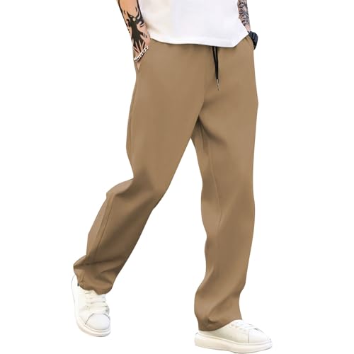 SOOUICKER Chino Hose Herren Regular Fit mit Gummibund Freizeithose Herren Lang Leicht Stoffhose Sommer Weites Bein Jogginghose Baggy Modern Sporthose mit Taschen von SOOUICKER
